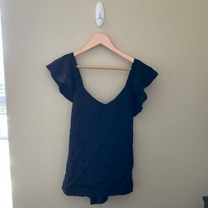 Women’s Do+Be Black Ruffle Sleeve Cross Back Tank Top Size Small